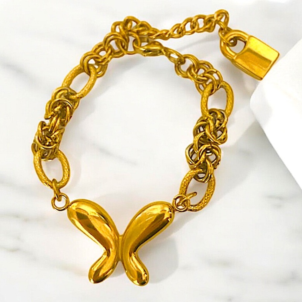 Stainless Steel Gold Butterfly Bracelet Chain Link Bracelet